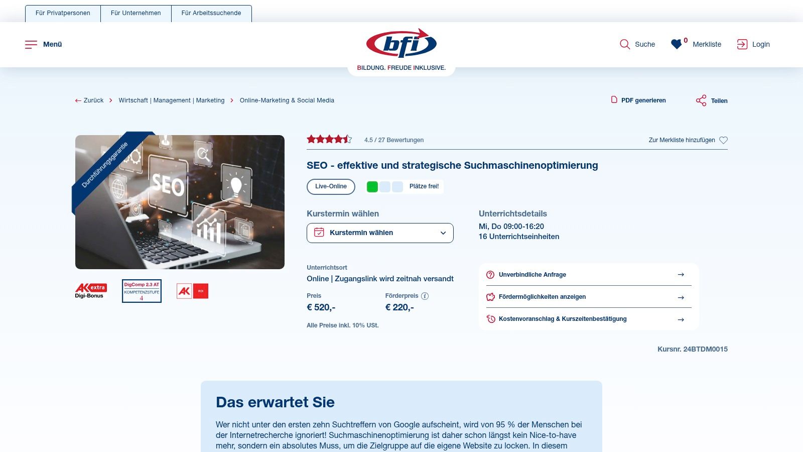 BFI Wien – SEO – effektive und strategische Suchmaschinenoptimierung